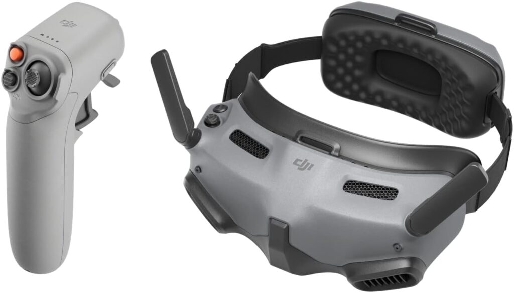 ¿que son las dji drone goggles? Foto de las gafas y el joystick DJI